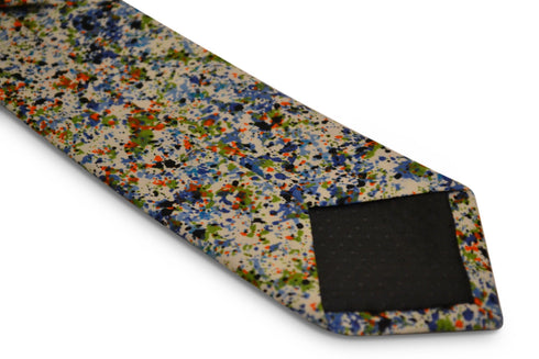 white with blue and green paint splatter design cotton tie
